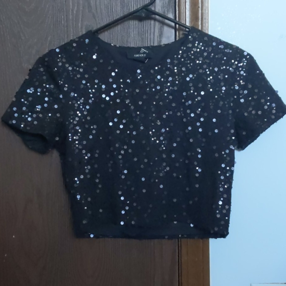 Forever21 black sequins crop top